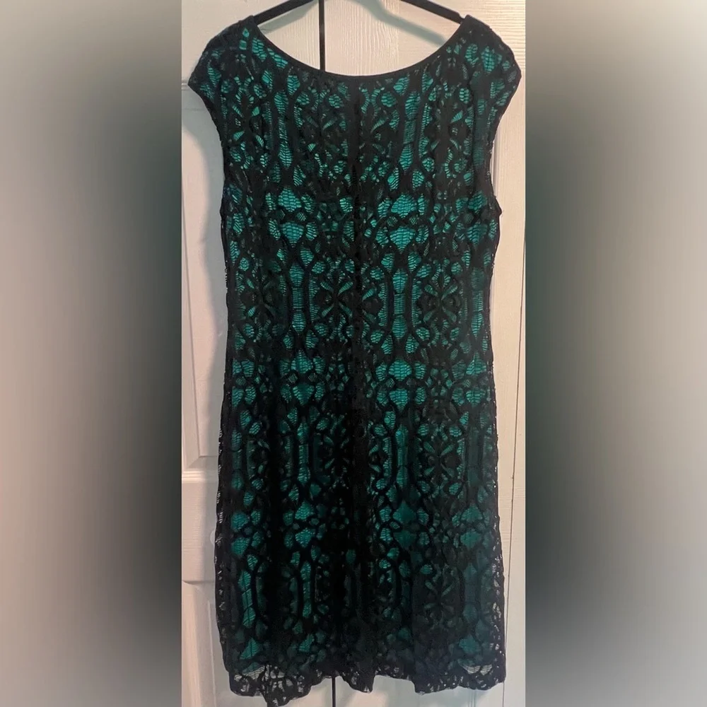 Connected Apparel Teal and Black Lace Dress